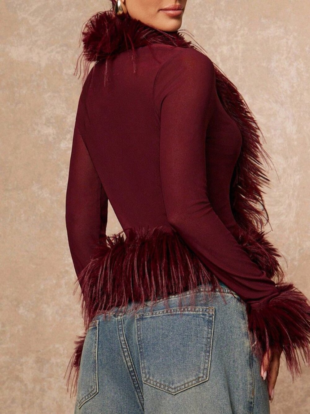 Burgundy Casual Women's Elegant Party Night Top - Picture 3 of 8